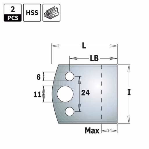 Blanketmessen HSS 18% voor profielfreeskop L=44,5mm LB=32,5mm I=40mm