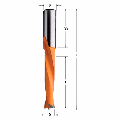 Drevelboor, links D=5mm L=77mm L1=30mm I=44mm