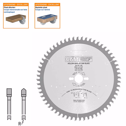 Hol/Dak platenzaag voor tweezijde afwerking D=303mm B=30mm K=3,2mm Z60 · 287.061.12M