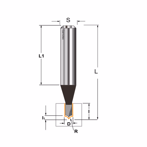 Afrondfrees (punt), HW D=3,2mm S=8mm I=5,8mm R=1,6mm