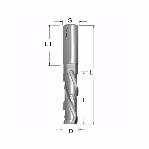 Diamantfrees PCD Z1+1 D=20mm L=129mm I=65mm (7 PCD+1 HM)