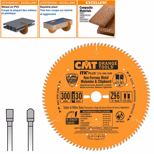 Dun zaagblad voor non-ferro metalen en hard materiaal D=300mm B=30mm K=2,8mm Z96
