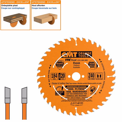 Dun universeel zaagblad met hardmetalen tanden D=184mm B=15,87mm K=1,7mm Z40