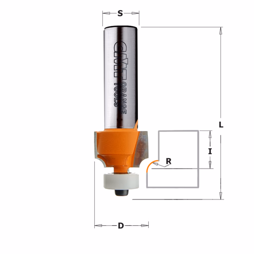 Kwart oprond frees met Delrin kogellager, HW D=19,5mm L=59,4mm I=12,7mm R=3,2mm