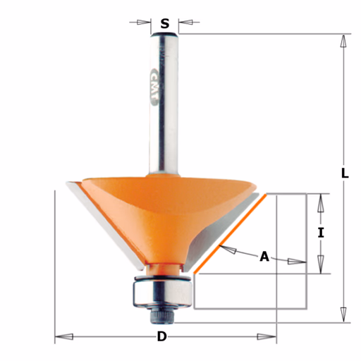 Kantenfrees met kogellager, HW D=27mm S=8mm L=51,5mm I=5,5mm