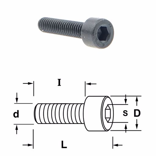 Inbusbout met ronde kop D=7mm S=3mm L=22mm I=18mm