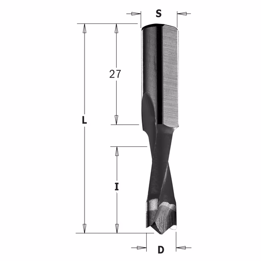 Drevelboor, rechts D=5mm L=57,5mm L1=27mm I=27mm · 310.050.41