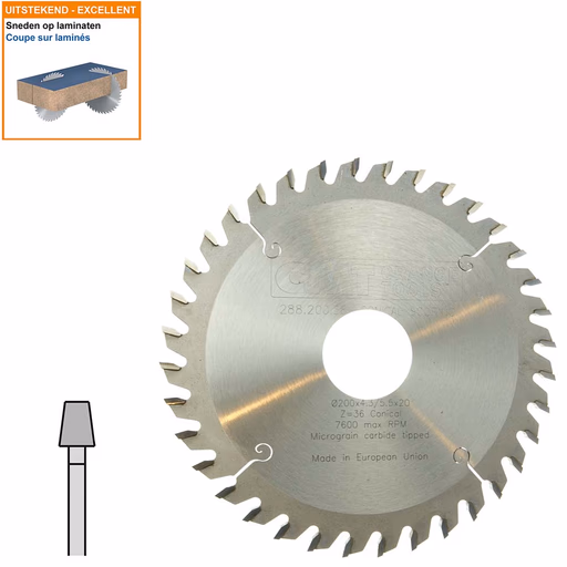 Conische voorritszaag met hardmetalen tanden D=200mm B=20mm P=3,2mm Z36