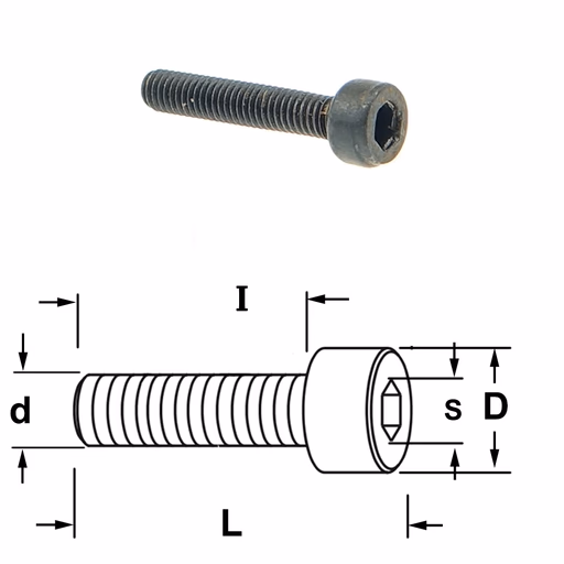 Inbusbout met ronde kop D=5,5mm S=2,5mm L=19mm I=16mm