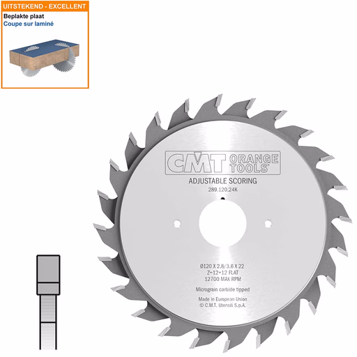 Twee-delige voorritszaag met hardmetalen tanden D=120mm B=22mm Z24