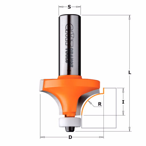 Kwart oprond frees met Delrin kogellager, HW D=38,1mm L=65,8mm I=19,05mm R=12,7mm