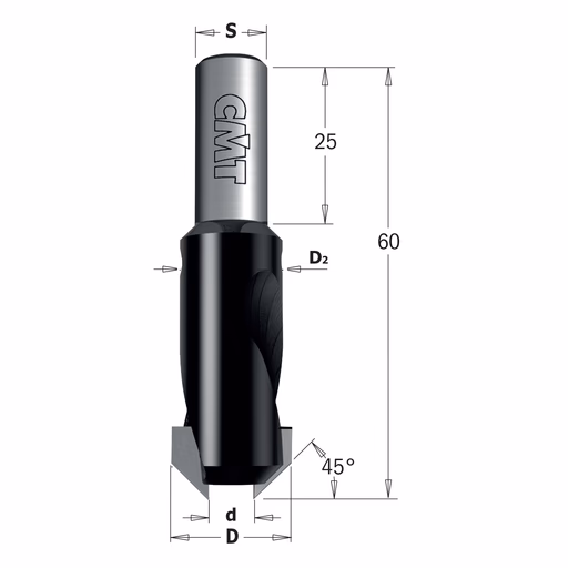 Verzinker, links D=12mm S=8mm d=3mm