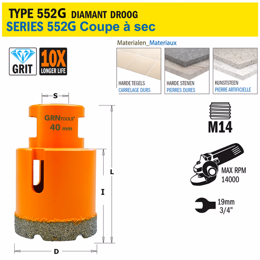 Gatzaag voor extreem harde materialen D=40mm S=M14 · 552-540G
