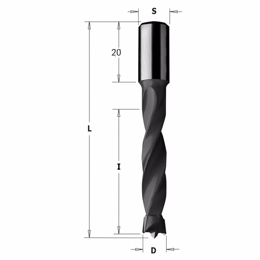 Drevelboor, rechts D=4mm L=70mm L1=20mm I=30mm