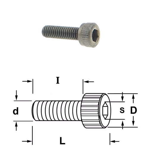 Inbusbout met ronde kop D=5,5mm S=2,5mm L=13mm I=10mm