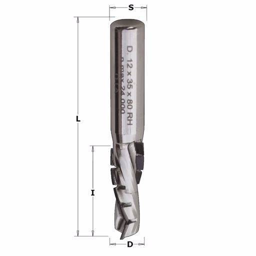 Diamant frees met met scherende snij-plaketten D=12mm S=12mm L=80mm I=35mm
