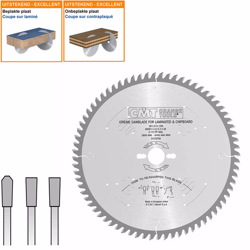 Plaat- en kunststof zaagblad met hardmetalen tanden D=300mm K=3,2mm P=2,2mm Z72 · 281.073.12M