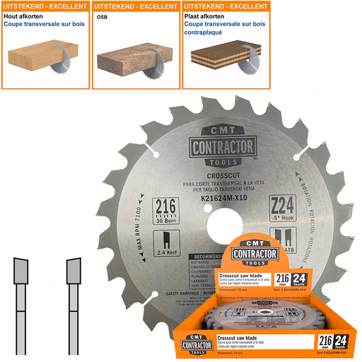 Universeel Contractor zaag met hardmetalen tanden D=216mm K=2,4mm P=1,6mm Z24 · K21624M-X10