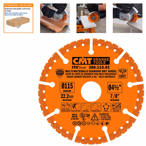 Diamantkorrel cirkelzaag voor haakse slijper D=115mm B=9,5mm