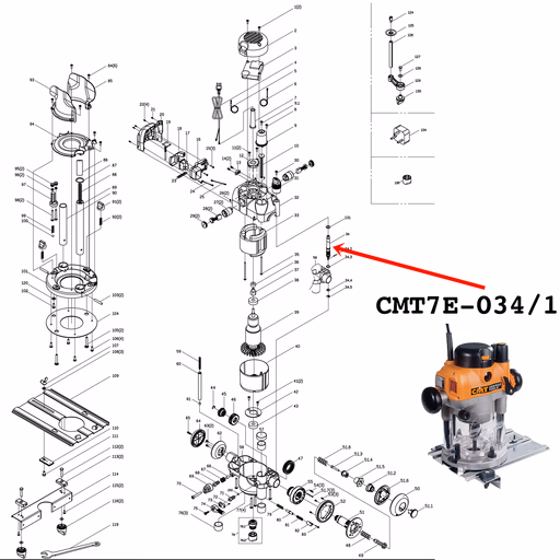 Metalen schacht met wormwiel voor hoogte regeling · CMT7E-034/1