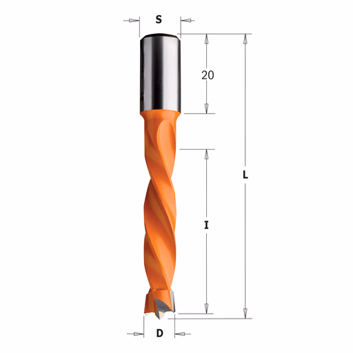 Drevelboor, links D=4mm L=70mm L1=20mm I=30mm