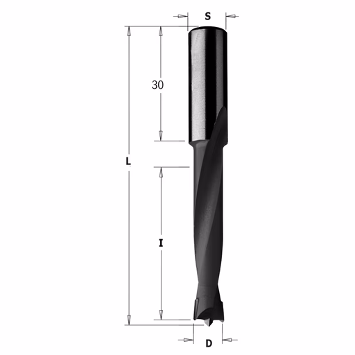 Drevelboor, rechts D=5mm L=77mm L1=30mm I=44mm