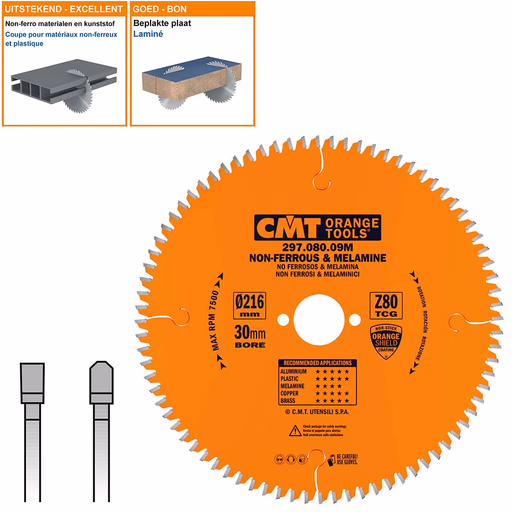 Cirkelzaag voor non-ferro metalen en harde materialen D=216mm K=2,8mm P=2,2mm Z80