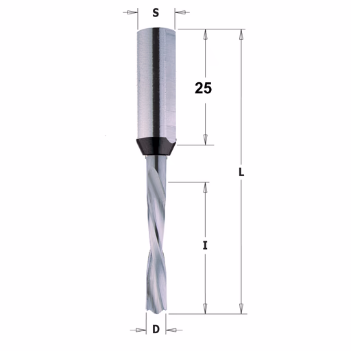 Drevelboor, links D=8mm L=70mm L1=23mm I=35mm