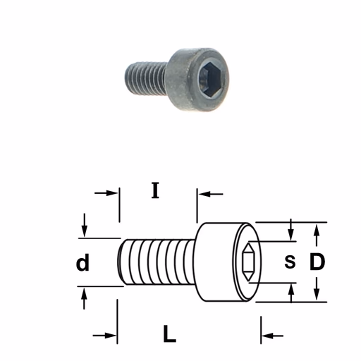 Inbusbout met ronde kop D=7mm S=2,5mm L=10mm I=6mm