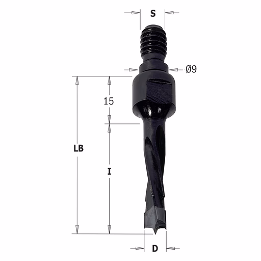 Drevelboor, links D=8mm L1=15mm I=30mm