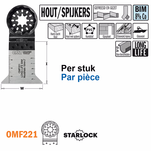 Multitoolzaagblad voor hout met spijkers, 50mm · OMF221-X1