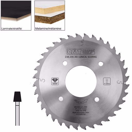 Conische voorritszaag met diamanten tanden D=200mm B=65mm Z36