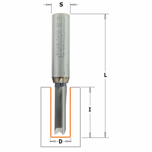 Groeffrees met rechte snijkoppen, HWM D=8mm S=12mm L=76mm I=28,7mm
