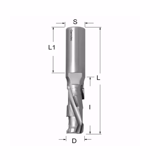 Diamantfrees PCD Z1+1 D=18mm L=107mm I=45mm (5 PCD+1 HM) · 140.382.61