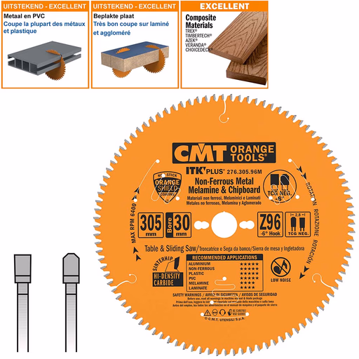 Dun zaagblad voor non-ferro metalen en hard materiaal D=305mm B=30mm K=2,8mm Z96