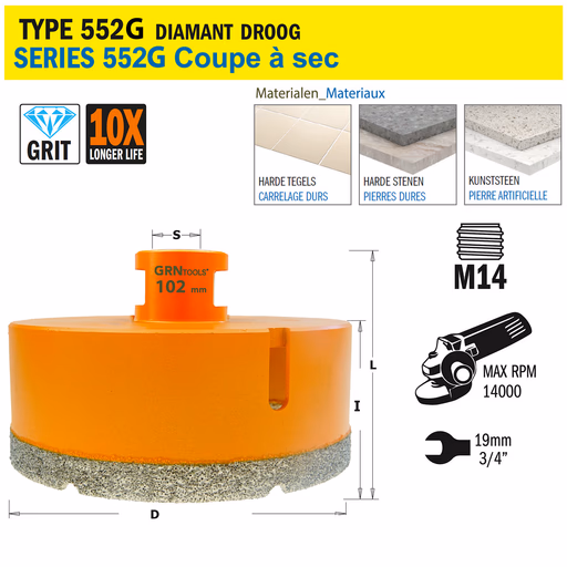 Gatzaag voor extreem harde materialen D=102mm S=M14