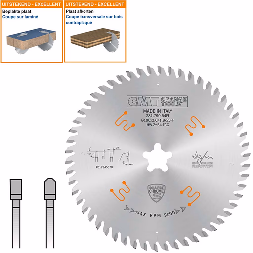 Plaat- en kunststof zaagblad met fastfix aansluiting D=190mm B=20mm