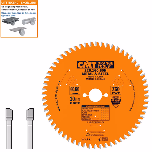 Mega-cirkelzaag met hardmetalen tanden D=160mm B=16mm K=2mm P=1,6mm