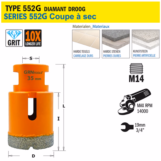 Gatzaag voor extreem harde materialen D=35mm S=M14 L=60mm I=40mm · 552-535G