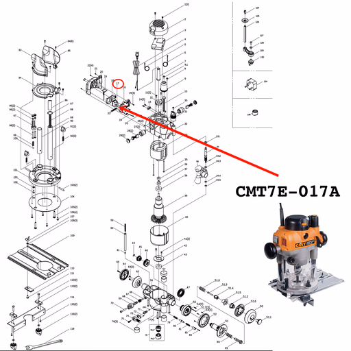 Aan / uit schakelaar voor CMT bovenfreesmachine · CMT7E-017A