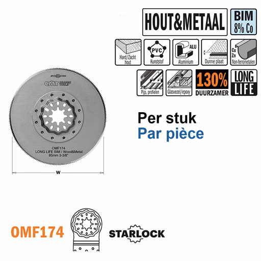 Ronde BIM multitoolzaagblad voor metaal en hout, 85mm · OMF174-X1