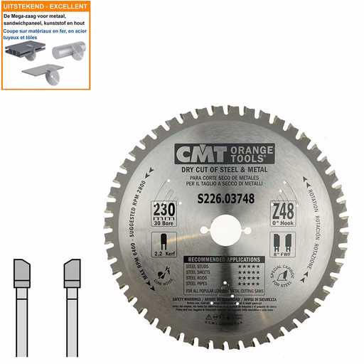 Multi-cirkelzaagblad met hardmetalen tanden D=230mm B=30mm K=2,2mm Z48