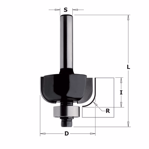 Holprofieffrees met lager (contractor), HW D=31,8mm L=56mm I=14mm R=9,5mm