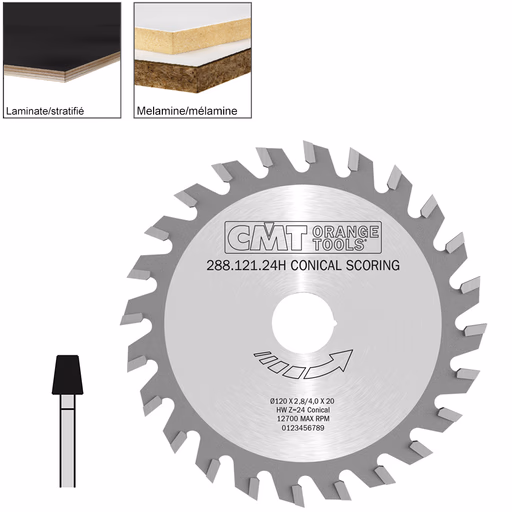 Conische voorritszaag met hardmetalen tanden D=120mm B=20mm P=2,5mm Z24 · 288.121.24H