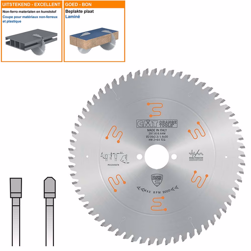Cirkelzaag voor non-ferro metalen en harde materialen D=216mm K=2,3mm P=1,6mm Z64