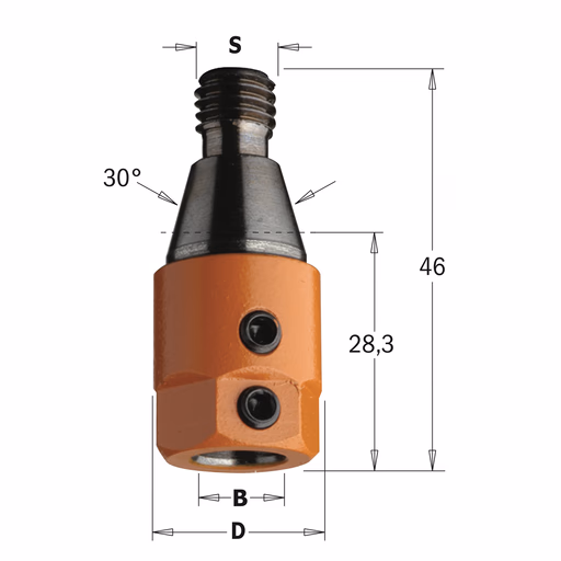 Boorhouder met centreerconus 30°, links D=19,5mm B=10mm