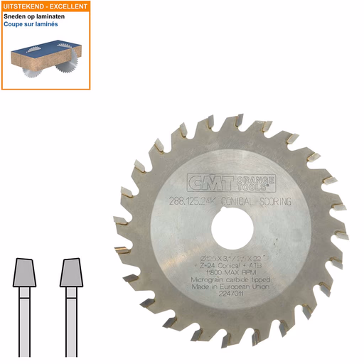 Conische voorritszaag met hardmetalen tanden D=125mm B=22mm P=2,5mm Z24