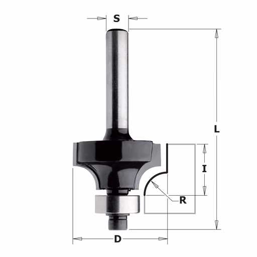 Afrondfrees met lager (contractor), HW D=16,7mm L=51mm I=7,9mm R=2mm