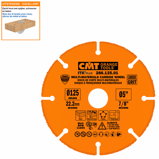 Hardmetalen cirkelzaag voor haakse slijper D=125mm B=15,87mm K=3mm
