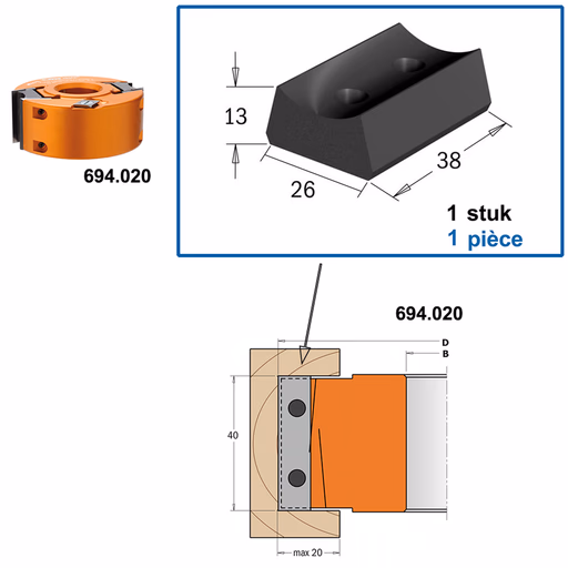 Alu spanblok voor messen/begrenzers · 693.999.01